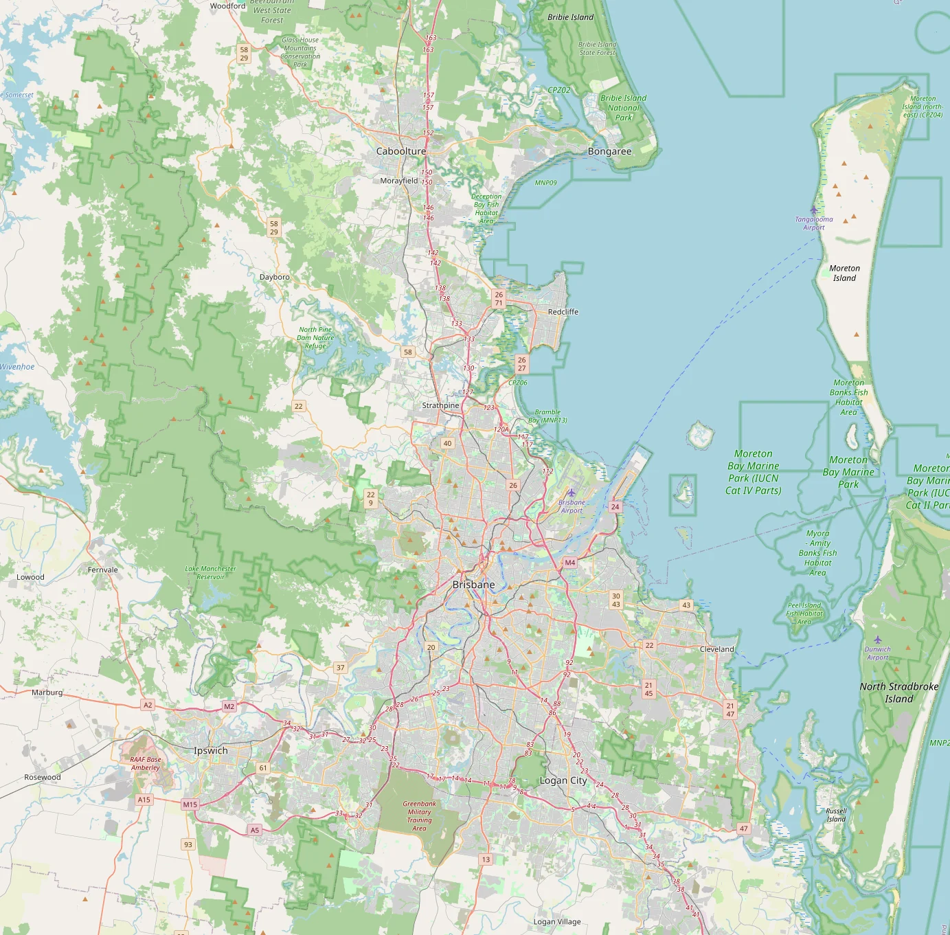 Map of Greater Brisbane with the six council areas Gymtechs covers marked